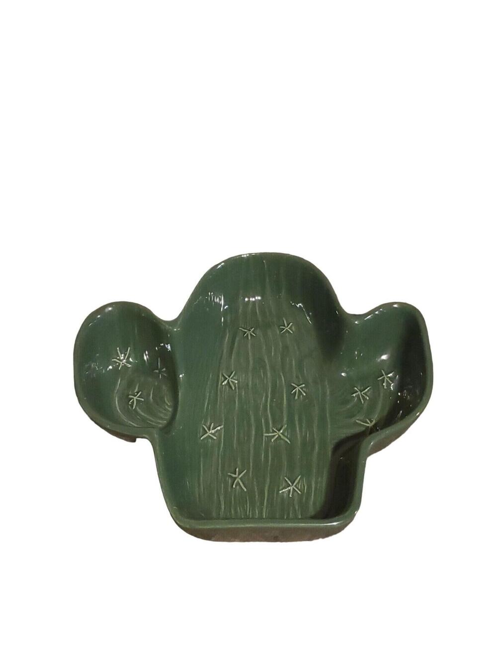 Treasure Craft USA Cactus Serving Bowl Green Ceramic Chip Party Dish